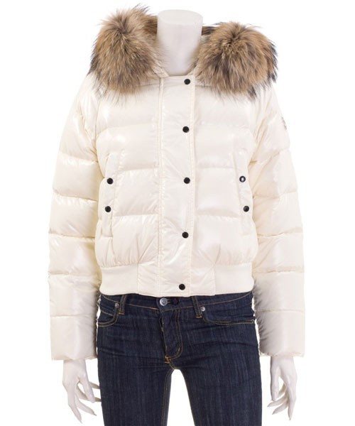 Moncler Bianco Fur Cap e Slash Slim Cappotti uscita